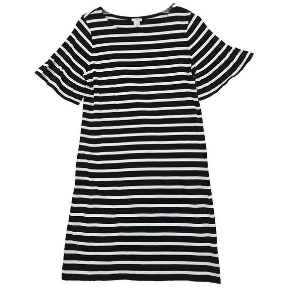 J. Crew ~Woman Size M~ Black/White Striped Knit Bell Sleeve Shift Dress Casual. - Picture 6 of 9
